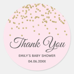 Schattig Roze Goud Glitter Dank Je Baby Shower Ronde Sticker