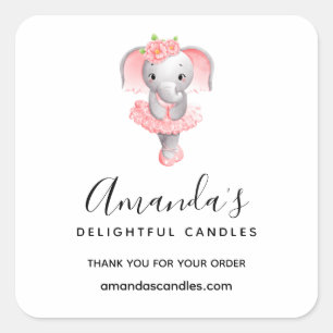 Schattig Roze & Grijs Olifant Ballerina Business Vierkante Sticker