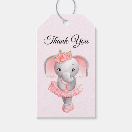 Schattig roze & grijs olifant ballerina dank u cadeaulabel (Voorkant)