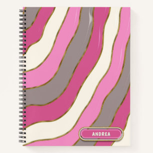 Schattig roze grijs wit tinten groovy curve strepe notitieboek