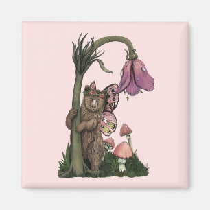 Schattig Roze Grizzly Beer Fairy in Enchanted Fore Magneet