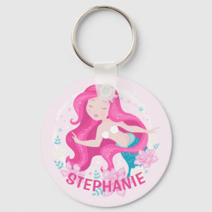 Schattig Roze Haar Zeemeermin Meisjes Fantasy Gepe Sleutelhanger