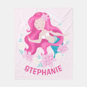 Schattig Roze Haar Zeemeermin Meisjes Fantasy Pers Fleece Deken