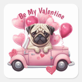Schattig roze hart ballon pug auto Valentijn Vierkante Sticker