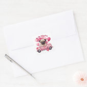 Schattig roze hart ballon pug auto Valentijn Vierkante Sticker (Envelop)