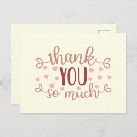 Schattig roze hartjes heel erg bedankt briefkaart (Voorkant / Achterkant)