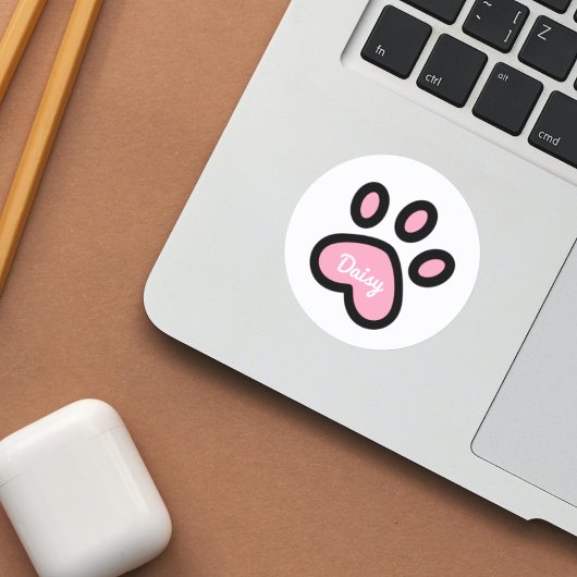 Schattig roze kat poot print - gepersonaliseerde S Ronde Sticker