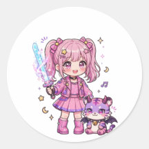 Schattig Roze Kawaii Duivelenjager Meisje met Magi