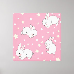 Schattig Roze Kawaii Konijn Doodle Canvas Afdruk