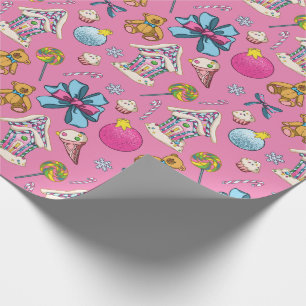 Schattig roze kerstpatroon cadeaupapier