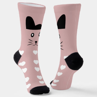 Schattig Roze Kitty Gezicht Witte Hartjes Kawaii D Sokken