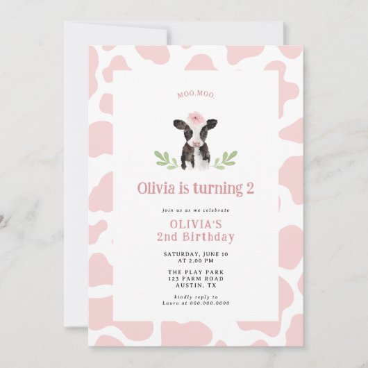 Schattig roze Koe Pattern Verjaardag Kaart (Voorkant)