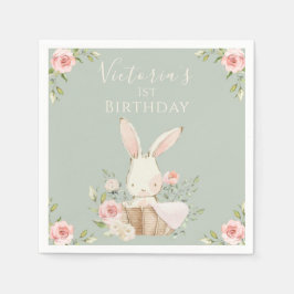 Schattig roze konijn 1 een eerste verjaardag groen servet