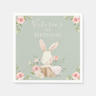 Schattig roze konijn 1 een eerste verjaardag groen servet