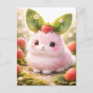 Schattig Roze Konijn Karakter met Aardbei Briefkaart
