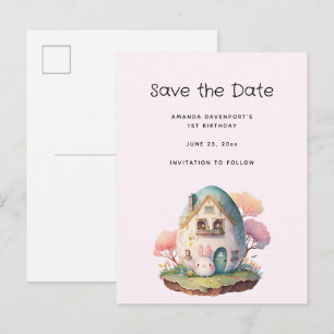 Schattig Roze Konijntje Kawaii Stijl Save the Date Uitnodiging Briefkaart