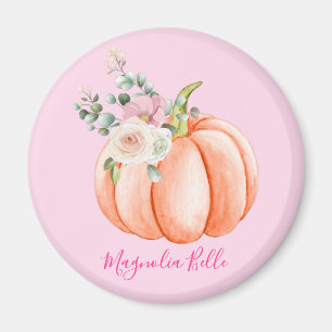 Schattig Roze Lente Bloemig Klein Pompoen Naam Magneet