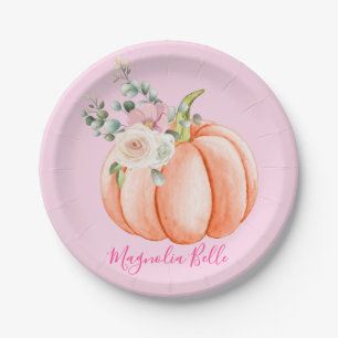 Schattig Roze Lente Bloemig Klein Pompoen Naam Papieren Bordje