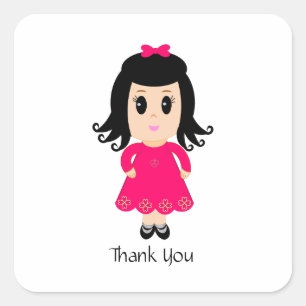 Schattig roze meisje Dank je Vierkante Sticker