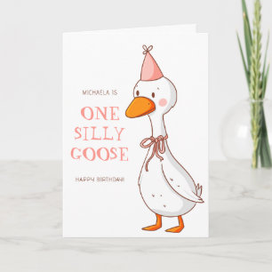 Schattig Roze Meisje Eén Dwaas Ganzen Verjaardag Kaart