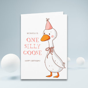 Schattig Roze Meisje Eén Dwaas Ganzen Verjaardag Kaart