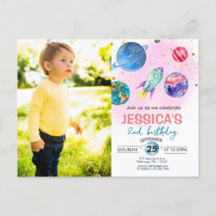 Schattig Roze Meisje Party Astronaut Verjaardag Ui Briefkaart