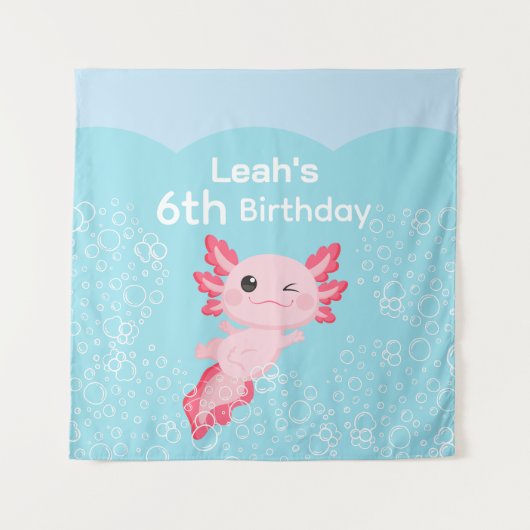 Schattig Roze Meisjes Axolotl Verjaardagsfeestje Wandkleed (Voorkant)