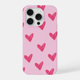 Schattig Roze Met De Hand Getekende Harten Patroon iPhone 15 Pro Hoesje