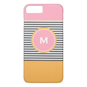 Schattig roze oranje preppy strepenpatroon monogra iPhone 8 plus / 7 plus hoesje