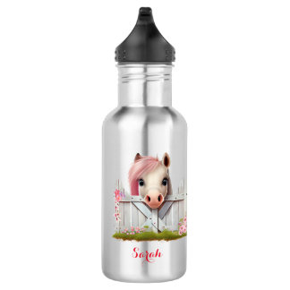 Schattig Roze Paard Boerderij Kinder Gepersonalise Waterfles
