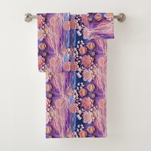 Schattig Roze Paarse Pastel Bloemen Uitsnijdpatroo Bad Handdoek (Insitu)