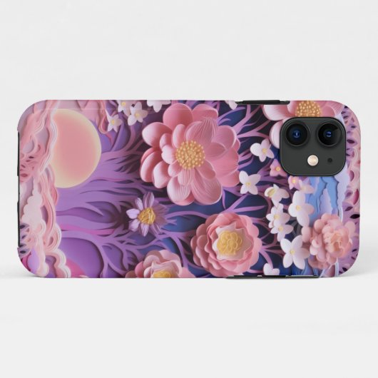 Schattig Roze Paarse Pastel Bloemen Uitsnijdpatroo Case-Mate iPhone Case (Achterkant (horizontaal))