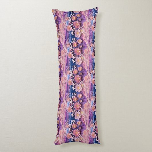 Schattig Roze Paarse Pastel Bloemen Uitsnijdpatroo Lichaamskussen (Achterkant (Verticaal))