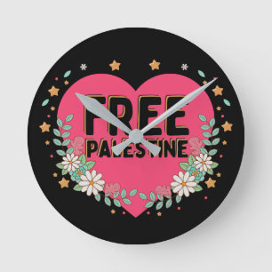 schattig roze Palestina hart grafisch ontwerp Ronde Klok