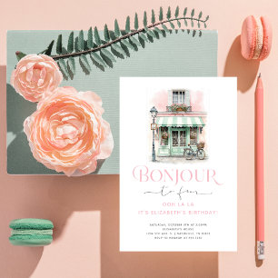 Schattig Roze Paris Bonjour voor Vierde Verjaardag Kaart