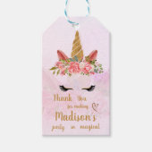 Schattig roze pastel bloemeneenhoorn verjaardagsfe cadeaulabel (Voorkant)