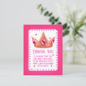 Schattig roze prinses verjaardag flat dank u kaart (Staand voorkant)