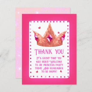 Schattig roze prinses verjaardag flat dank u kaart