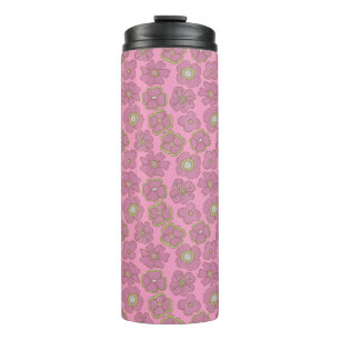 Schattig roze retro bloemen patroon thermosbeker
