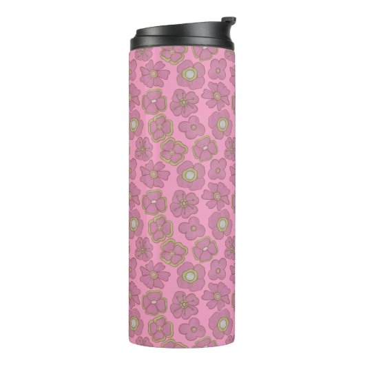 Schattig roze retro bloemen patroon thermosbeker (Gedraaid links)