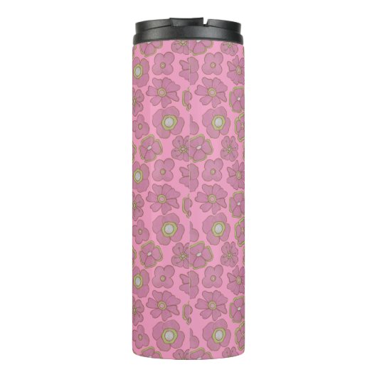 Schattig roze retro bloemen patroon thermosbeker (Achterkant)