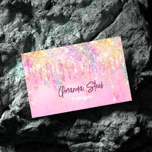 Schattig Roze sinaasappel Eenhoorn Glitter Drips m Magnetisch Visitekaartje