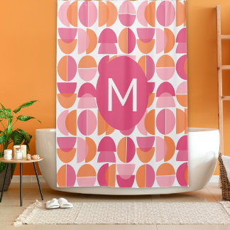 Schattig roze Sinaasappel midden eeuw modern monog Douchegordijn