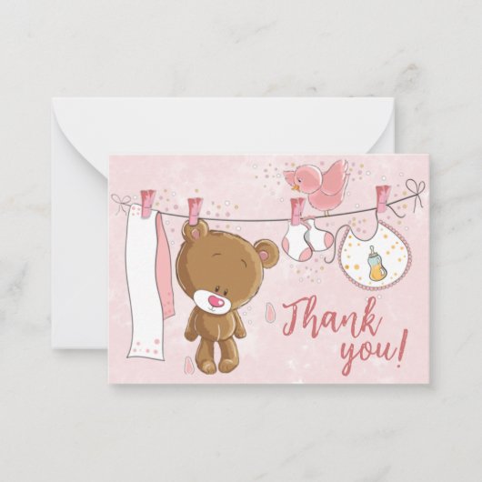 Schattig roze teddybeer Baby shower dank u Notitiekaartje (Voorkant)