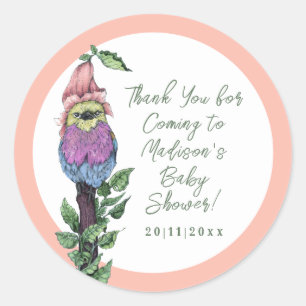 Schattig roze tropische vogels Oerwoud Baby shower Ronde Sticker