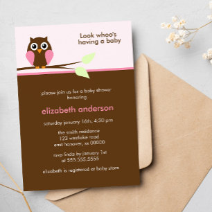 Schattig roze uil meisje Baby shower Kaart