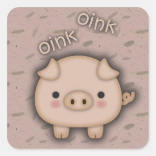 Schattig roze varken roze achtergrond vierkante sticker
