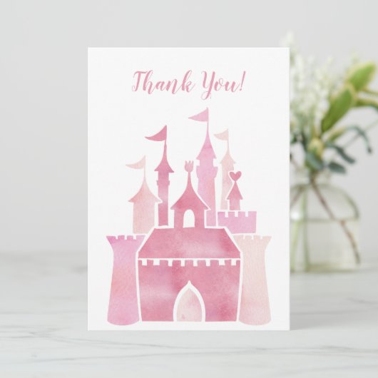 Schattig roze waterverf girly kasteel fee prinses bedankkaart (Staand voorkant)