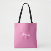 Schattig Roze Wit Script Monogram Canvas tas (Voorkant)