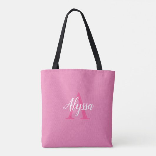 Schattig Roze Wit Script Monogram Canvas tas (Achterkant)